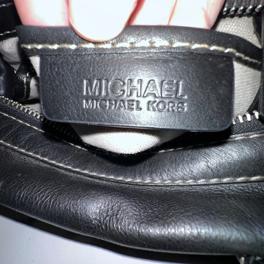 Michael Michael‎ Kors Black Leather Satchel Bag Contrast Stitch Buckle Detail